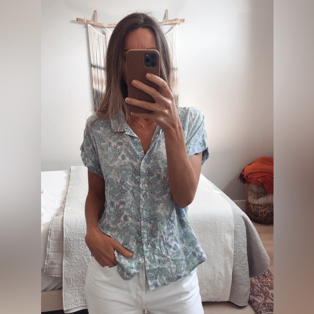 Lucky Brand Blue and Green Floral Top